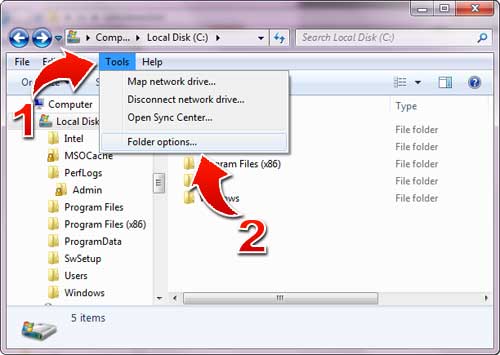 Tools folder options windows 10